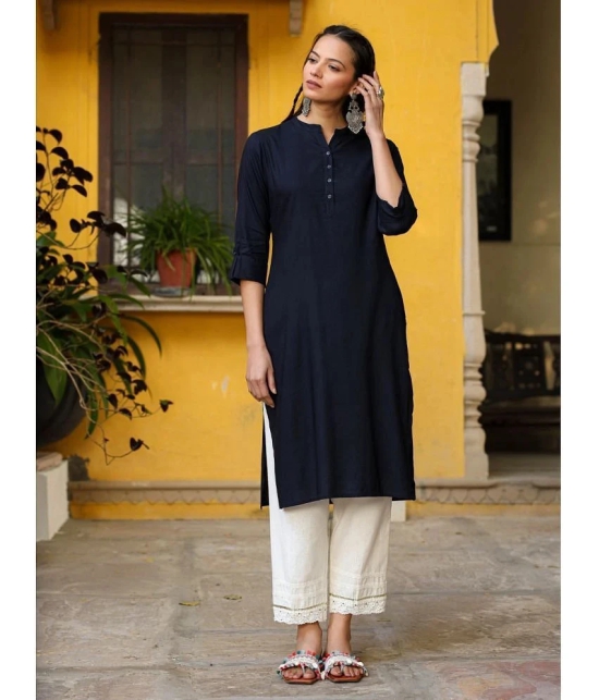 Juniper Rayon Solid Straight Womens Kurti - Navy Blue ( Pack of 1 ) - None