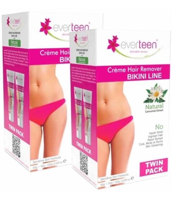 Everteen Natural Bikini Line Hair Remover Creme for Women, Twin Pack (50g + 50 g) Each (Pack of 2)