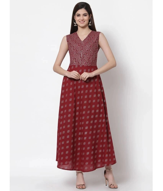 Kbz Cotton Maroon Fit And Flare Dress - Single - M