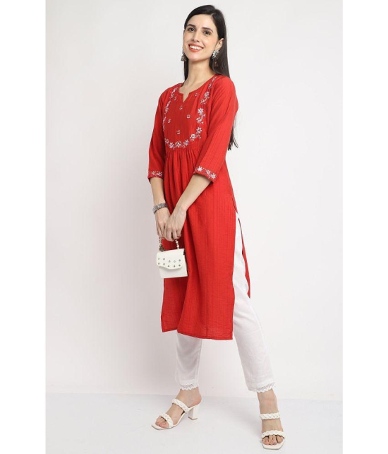 Rajnandini - Red Rayon Women's A-line Kurti ( Pack of 1 ) - None