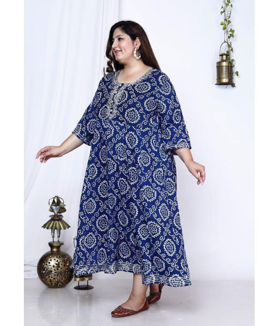 Swasti Cotton Blend Printed Anarkali Women's Kurti - Blue ( Pack of 1 ) - None