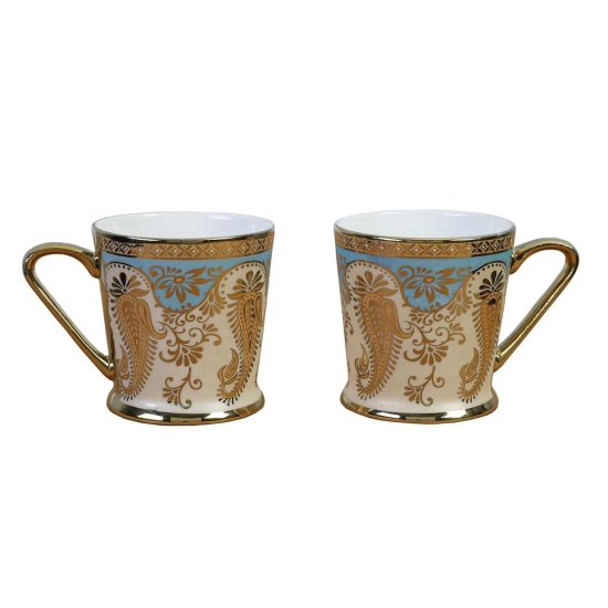 Femora Golden Leaf Tea Mugs, Ceramic Tea Cups, Coffee Mugs (180 ml, Golden) - 6 Pcs Set