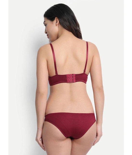 MRS QUEEN - Maroon Cotton Lycra Womens Bra & Panty Set ( Pack of 1 ) - None