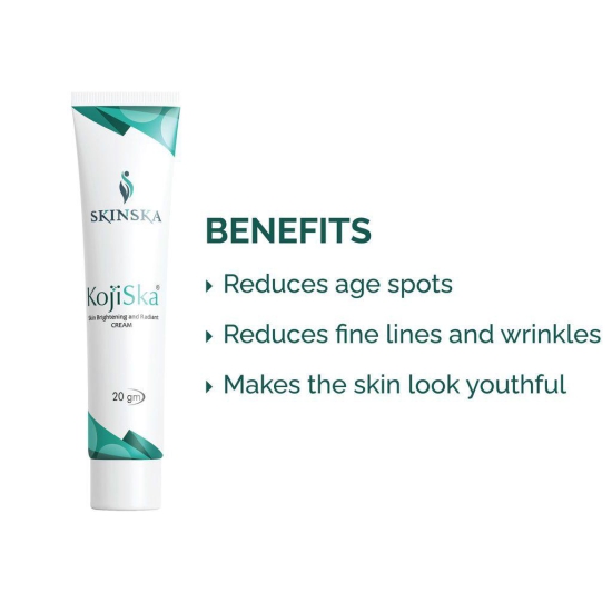 Kojiska Skin Brightening and Radiant Cream - Kojic Acid 2%, Arbutin and Glutathione for Pigmentation Correction, Fades Acne Scars, Blemishes, Hyperpigmentation, Reduces Pigmentation, 20gm Pack of 2