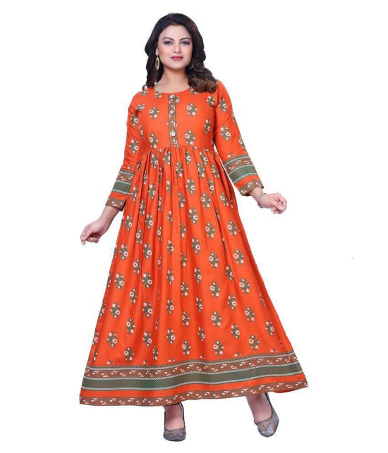 HAYA - Rust Rayon Womens Anarkali Kurti - S