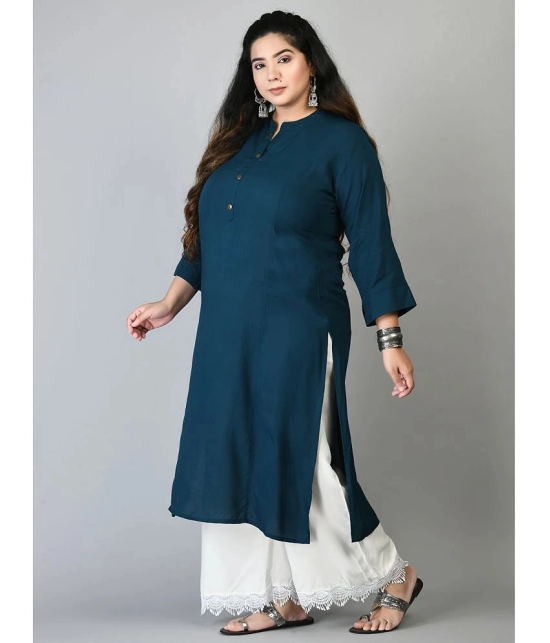 PrettyPlus by Desinoor.com Rayon Solid Straight Womens Kurti - Teal ( Pack of 1 ) - None