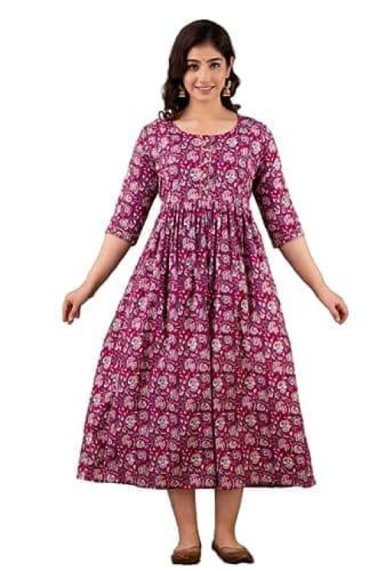 KASHVI Creation Women's Cotton Floral Printed Anarkali Maternity Breast Feeding Kurti-Pink