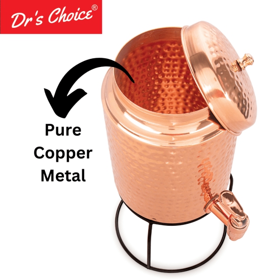 Drs Choice Hammered Copper Water Matka Pot 5000ML - 5Ltr with Stand & One Glass