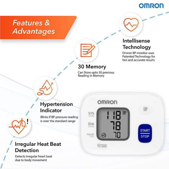 Omron HEM 6161 Fully Automatic Wrist Blood Pressure Monitor with Intellisense Technology, Cuff Wrapping Guide and Irregular Heartbeat Detection for Most Accurate Measurement (White)