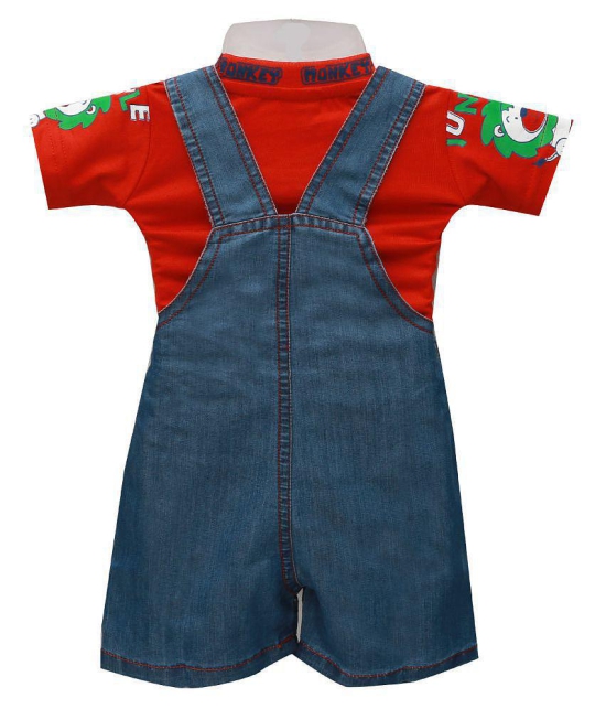 Zadmus Unisex Top and Dungaree Set Denim, Red   - 6-12 Months