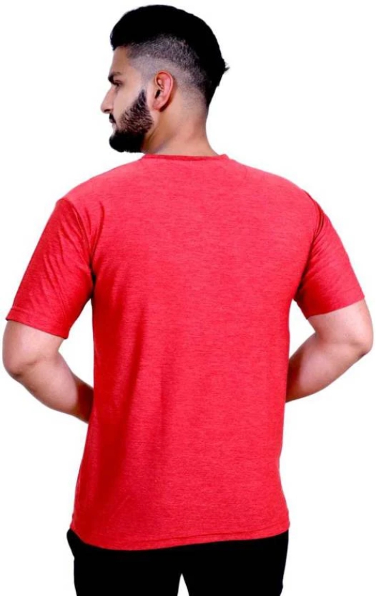 Men Self Design Round Neck Polyester Red T-Shirt