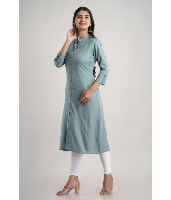 MAUKA - Turquoise Rayon Womens Front Slit Kurti ( Pack of 1 ) - None