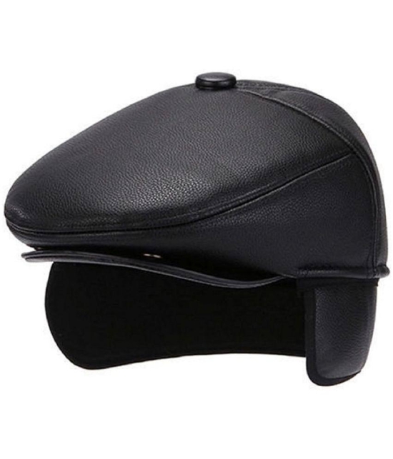 Zacharias Black PU Leather Mens Cap ( Pack of 1 ) - Black