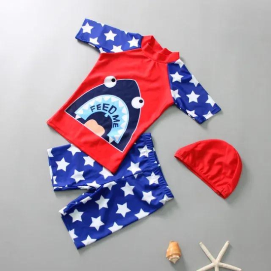 Two piece swimsuit with matching cap-3XL (7-9yr) / Shark