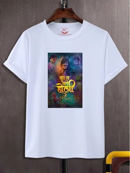 NITYANAND CREATIONS Round Neck White Holi T-Shirt for MEN-HOLI-T-SHIRT-11522-M