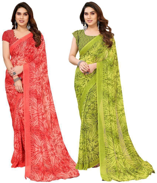 ANAND SAREES Georgette Printed Saree With Blouse Piece - Multicolour ( Pack of 2 ) - Multicolour