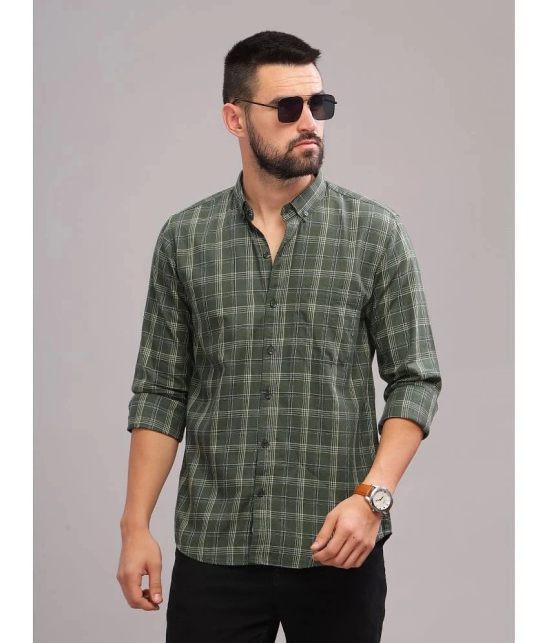 Paul Street 100% Cotton Slim Fit Checks Full Sleeves Mens Casual Shirt - Olive ( Pack of 1 ) - None