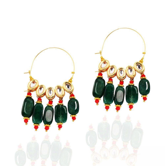 Abhaah Rajasthani handmade bollywood fancy party wear indo western green and red stone kundan meenakari chandbali hoop Earrings for women and girls