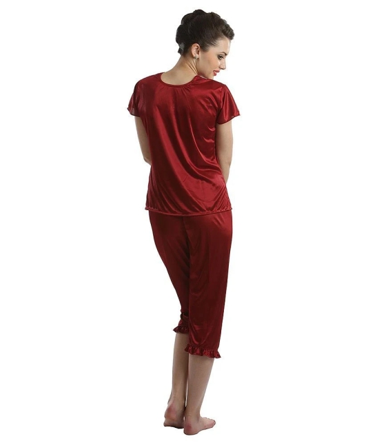 Clovia Maroon Satin Nightsuit Sets Pack of 2 - Free Size