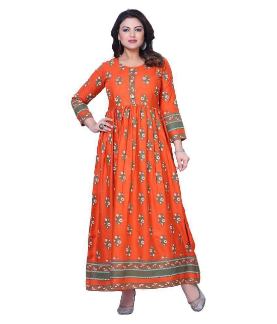 HAYA - Rust Rayon Womens Anarkali Kurti - S