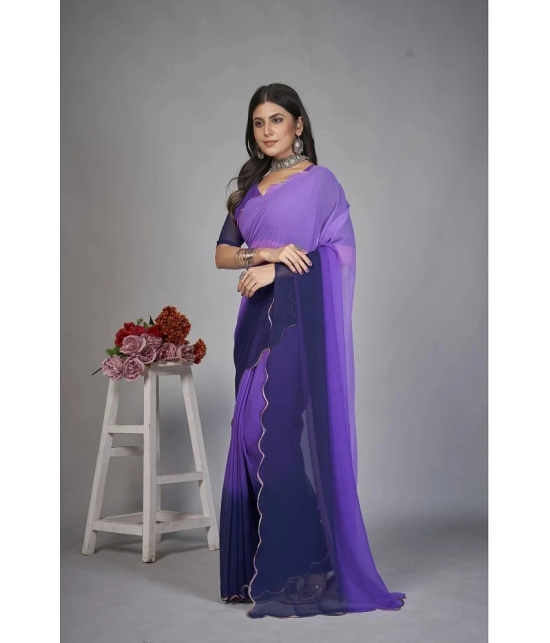 Apnisha Georgette Dyed Saree With Blouse Piece - Purple ( Pack of 1 ) - Purple