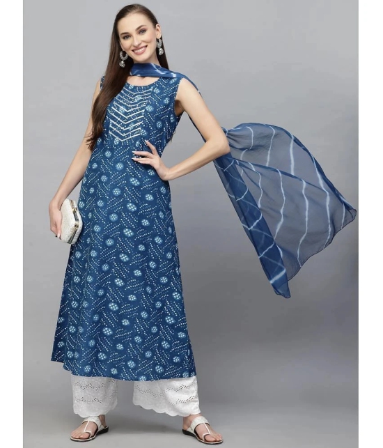 Stylum Cotton Printed A-Line Womens Kurti with Dupatta - Navy Blue ( Pack of 1 ) - None