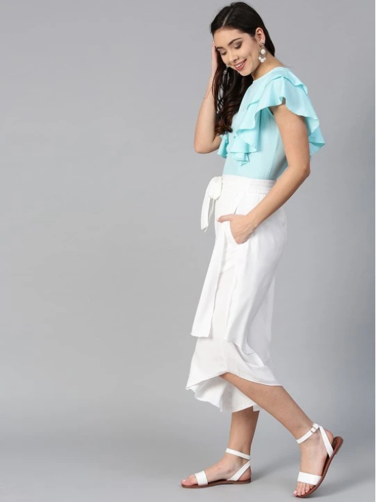 Women Off White & Peach-Coloured Ruffled Top with Layered Trousers