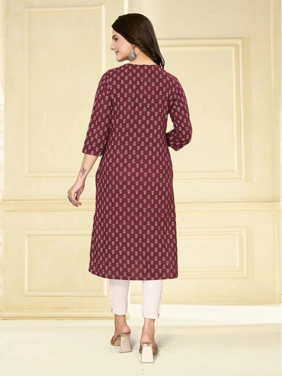 Rangita Women Cotton Maroon Embroidered Calf Length Straight Kurti - None