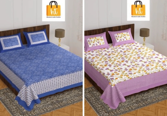 Bedsheet  Adda -100% Pure Cotton Jaipuri Printed Double Bedsheet-