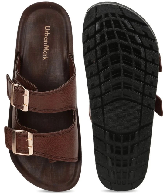 UrbanMark Men Comfortable Cushioned with Side Buckle Strap Thong Flip-Flop - None