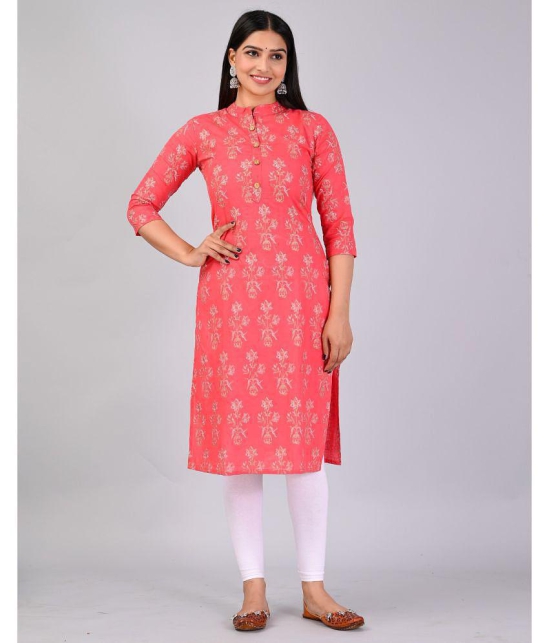 MAUKA Rayon Printed Straight Womens Kurti - Pink ( Pack of 1 ) - None