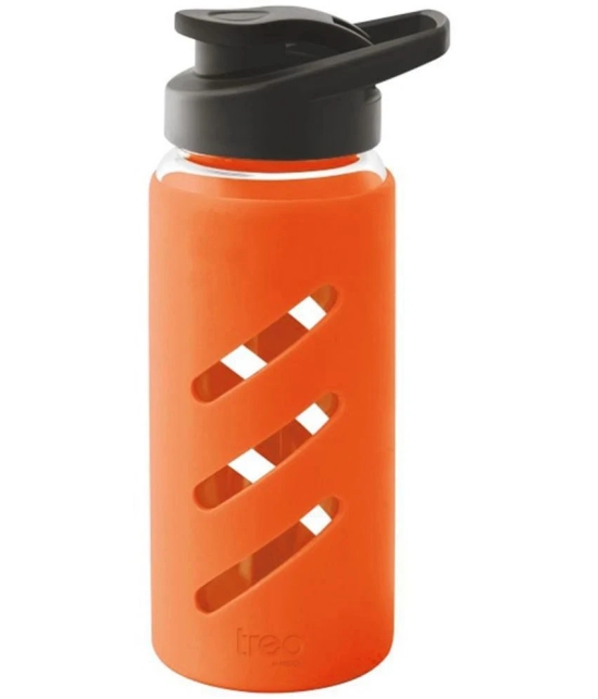 Treo By Milton Proteger 500 Borosilicate Glass Bottle With Silicon Protector, 535 ml, Orange | Microwave Safe | Oven Safe | Scratch Resistant | Easy to Clean | Leak Proof | BPA Free Lid | Ea