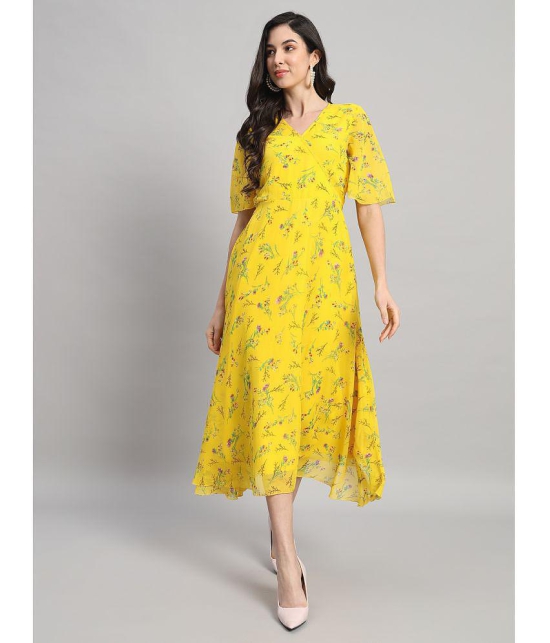 Curvydrobe Georgette Printed Full Length Womens Fit & Flare Dress - Yellow ( Pack of 1 ) - None