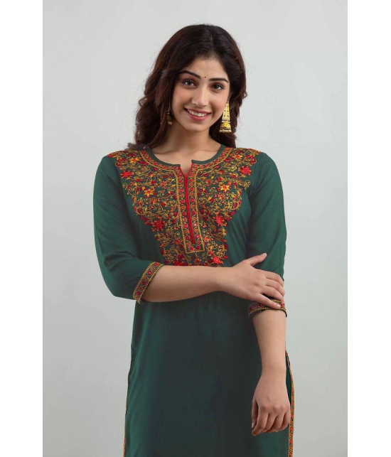 offline selection - Green Cotton Blend Women''s Straight Kurti ( Pack of 1 ) - None