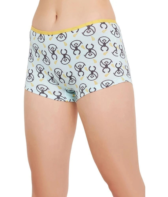 Clovia Blue Cotton Printed Womens Boy Shorts ( Pack of 1 ) - None