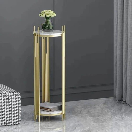 Long 2-tier Pot Stand.-Glossy Golden