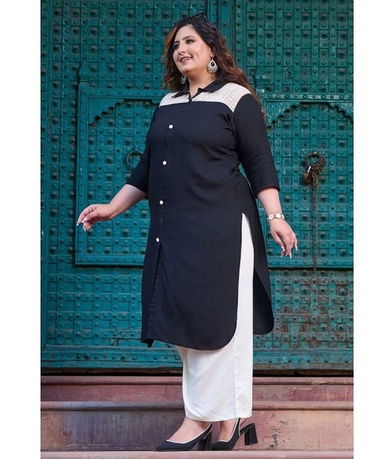 PrettyPlus by Desinoor.com Rayon Colorblock Shirt Style Womens Kurti - Black ( Pack of 1 ) - None