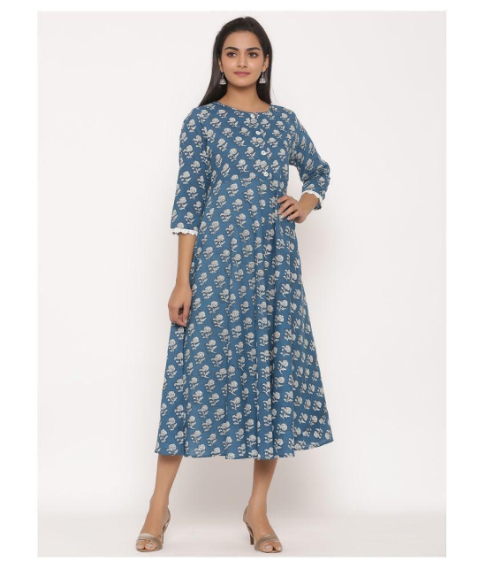 miravan - Blue Cotton Women's Flared Kurti - XL