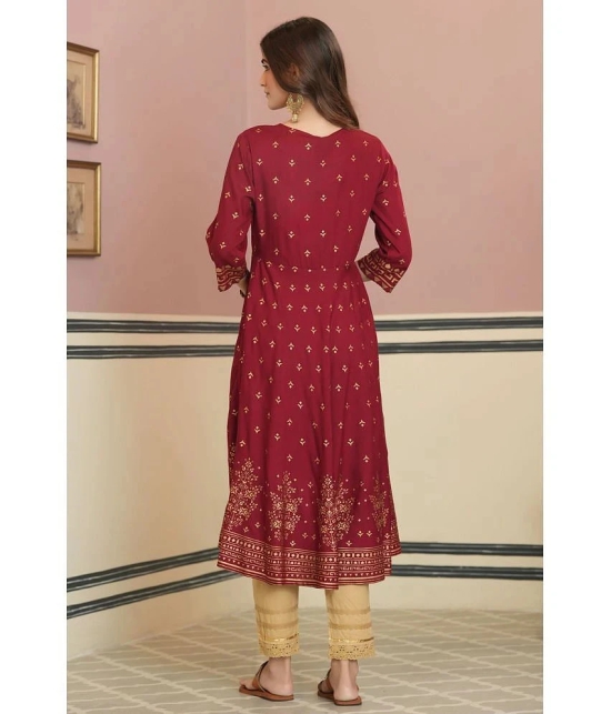 Juniper Rayon Printed Anarkali Womens Kurti - Maroon ( Pack of 1 ) - None