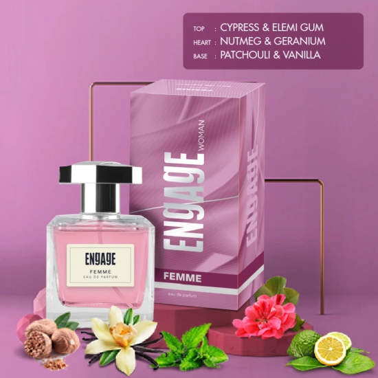 Engage Femme Eau De Parfum Perfume for Women 90ml Citrus  Floral Skin Friendly-Engage Femme Eau De Parfum, Perfume for Women, 90ml, Citrus & Floral, Skin Friendly