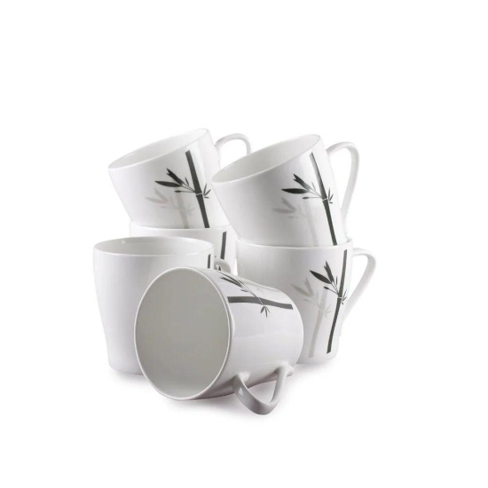 Clay Craft Ceramic Master Floral Printed 180 ML Coffee & Tea Mugs | White | Set of 6 Pcs