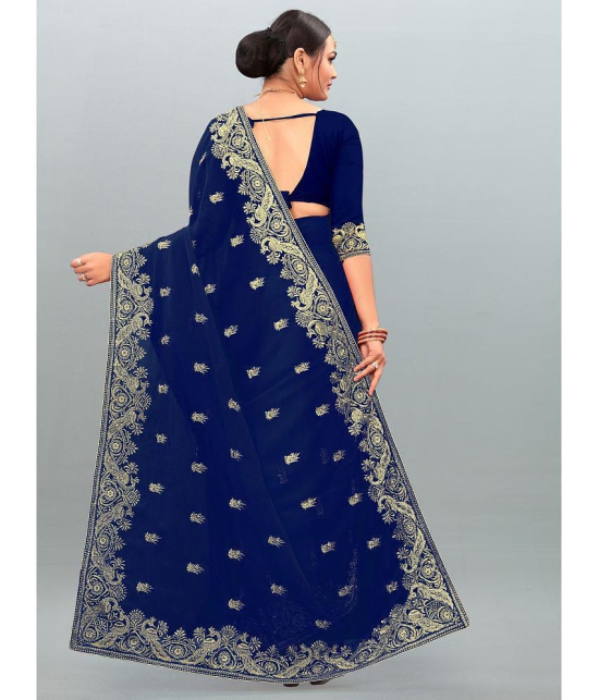 Om Shantam Sarees - Navy Blue Georgette Saree With Blouse Piece ( Pack of 1 ) - Navy Blue