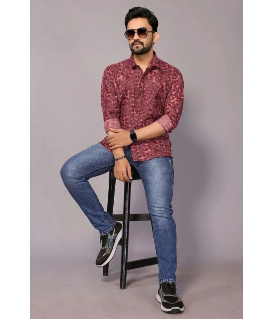 Anand Cotton Blend Regular Fit Printed Full Sleeves Mens Casual Shirt - Maroon ( Pack of 1 ) - None