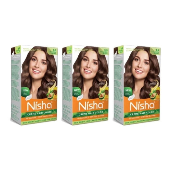 Nisha Creme Hair Color 3.5 Chocolate Brown 120g Pack of 3, Permanent Hair Colour, No Ammonia, 100% Grey Coverage