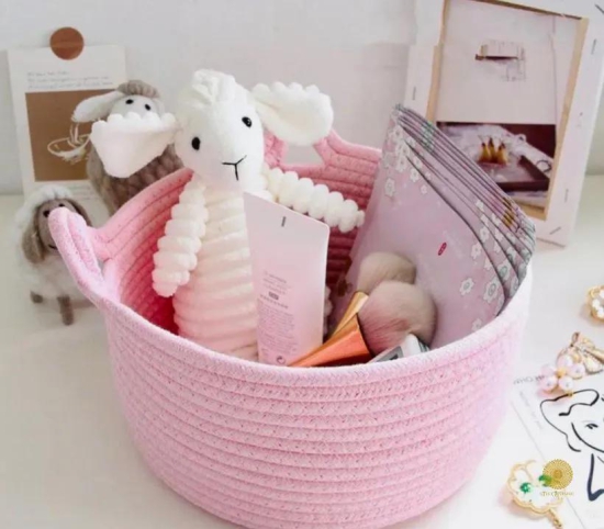 Cat Shape Rope Woven Storage Organiser Basket Set of 3-Pink