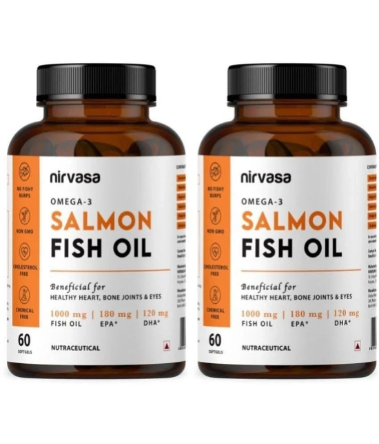 Nirvasa Salmon Fish Oil Softgel Capsule, enriched with Omega-3, 1000mg, EPA 180 mg (2 X 60 Caps)