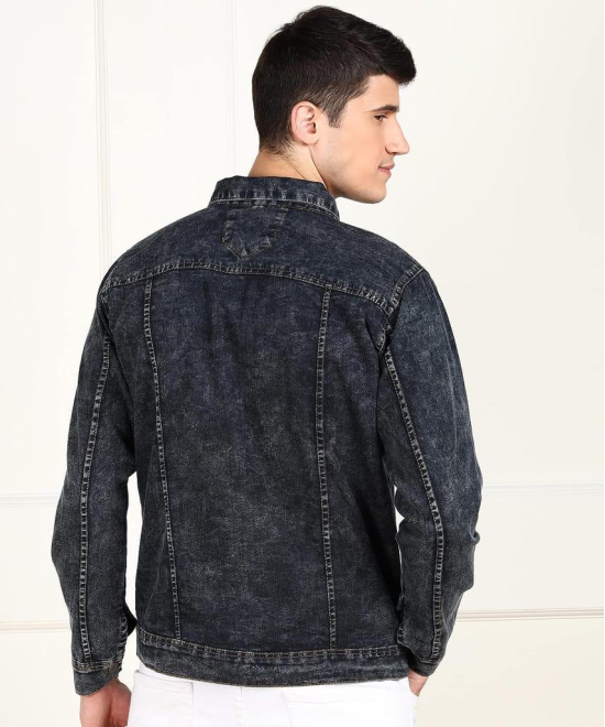 Men Black Slim Fit Brand Print Denim Jacket