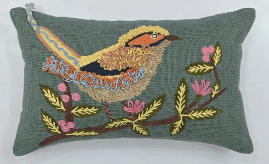 Chirpy Bird Motif Lumbar Cushion Cover - 12 x 18