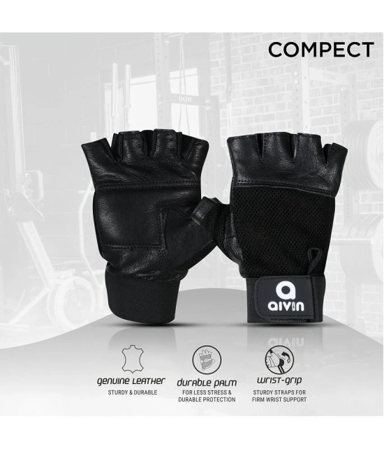 Aivin Compact Unisex Leather Gym Gloves For Professional Fitness Training and Workout With Half-Finger Length - One Size