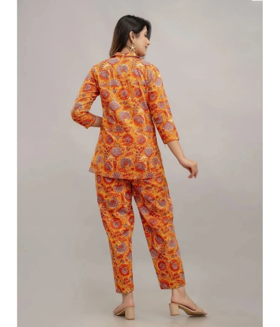 Frionkandy Orange Printed Pant Top Set - None